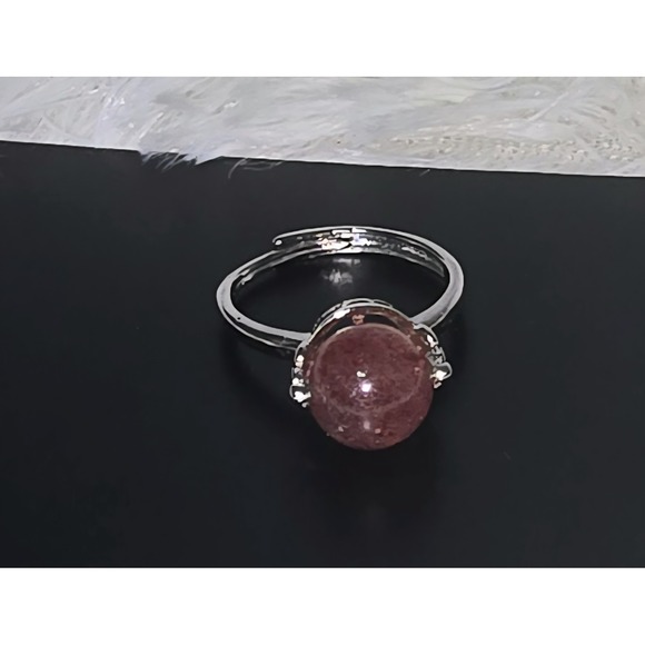 Natural Strawberry Quartz Anxiety Spin‎ Ring 925 Sterling Silver Size Ajustable - Picture 4 of 4